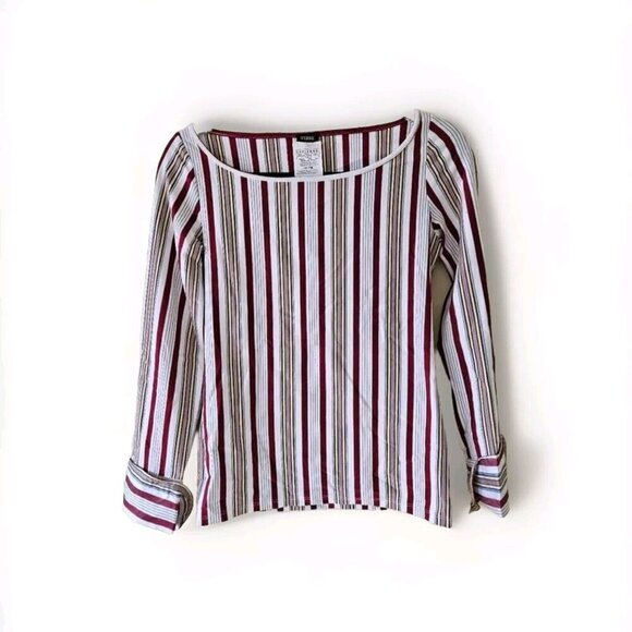 Ferre Jeans Top Womens S Multicolor Striped Scoop Neck LS Fold Up Cuffs Boho - Picture 1 of 14